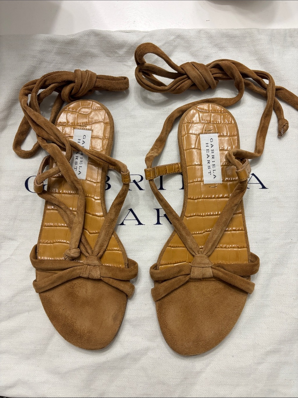 Gabriela Hearst Brown Suede Lace-Up Flat Sandals Size 35.5 EU